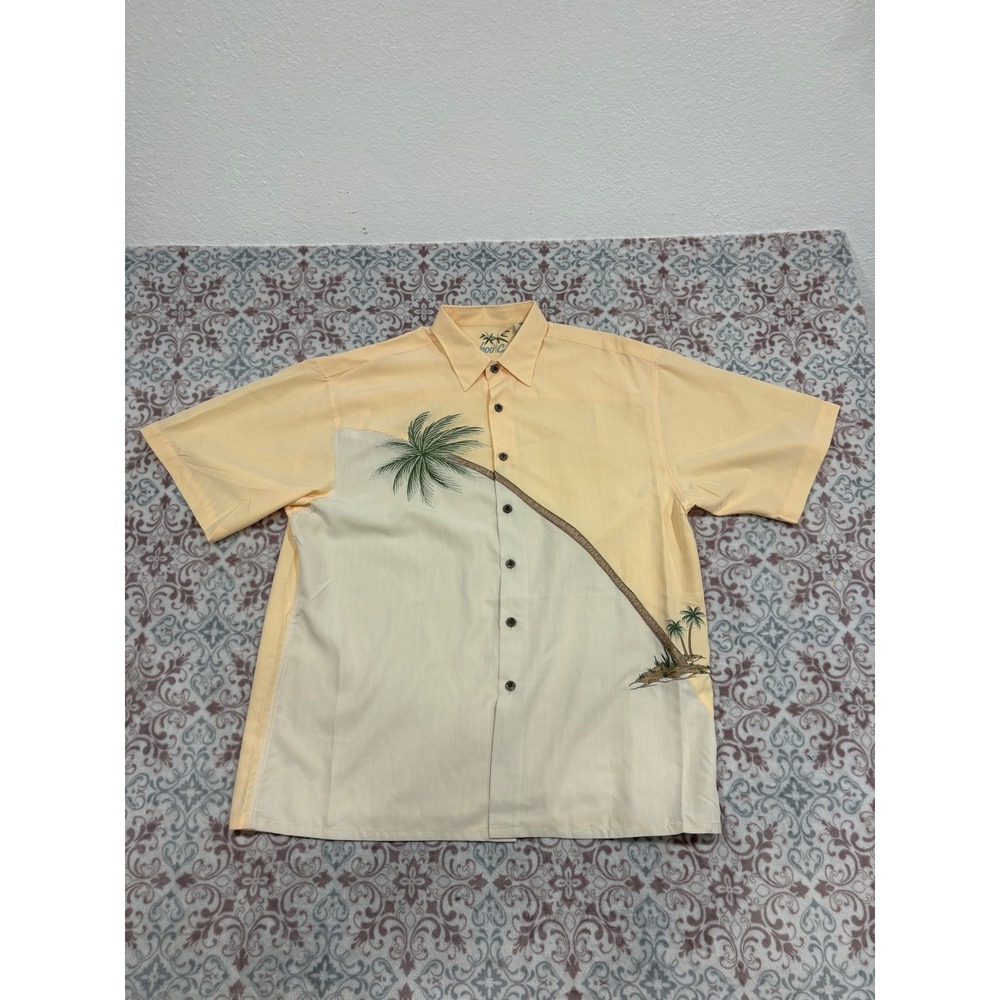 Bamboo Cay Mens Large Yellow Cream Palm Tree Embroidered Modal Camp Shirt